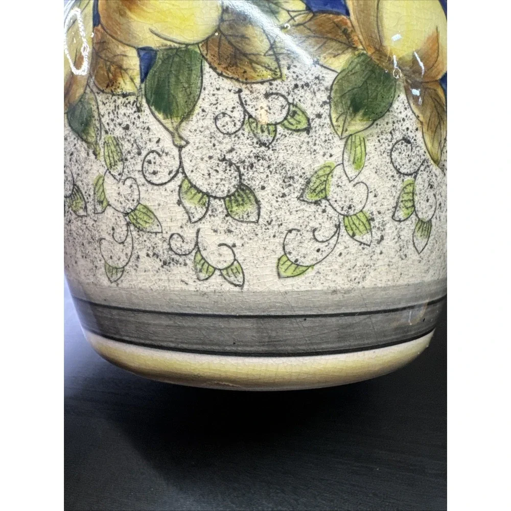 Lg Vtg Ceramic Pottery Teapot With Lid Colorful Cobalt Blue Yellow Pears‎